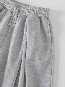 SHEIN 青少年女孩運動休閒褲 2件/套，黑色與深灰色字母印花，休閒運動街頭風針織款，收口褲腳，買1送1，冬季款 - 彩色 - 查看 6