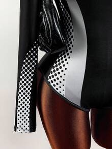 Amplova Damen Motorrad Schulanfang Saison figurbetonter Langarm Mini Bodysuit - Schwarz und Weiss - Übersicht 8