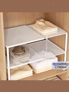 2pcs/1pc Rak Organizer Lemari Multifungsi yang Dapat Diperluas - Rak Penyimpanan Pakaian Logam Kokoh dengan Tinggi yang Dapat Diatur, Cocok untuk Rumah, Kantor, Toko Ritel, Dapur, Kamar Tidur, Meja, Rak Sepatu, Rak Buku, Rak Lemari Pakaian, Pengorganisasian Rumah & Kantor - View 3