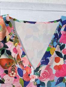 EMERY ROSE Plus Size Women Casual Floral Print Cap Sleeve Blouse, Suitable For Summer Tops Spring Outfits Modern Business Blouses Fall - Multicolor - View 3