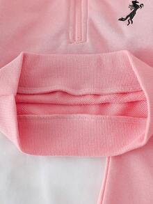 Fall Winter Baby Girl Pink Sporty Embroidered Stand Collar Zip-Up Long Sleeve Sweatshirt Set Simple & Comfortable - Pink - View 7