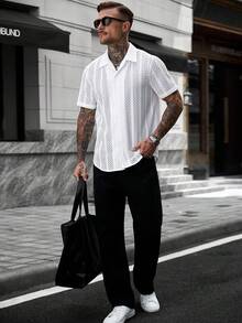 Manfinity CasualCool 男士夏季休閒純色短袖襯衫 - 白色 - 查看 5