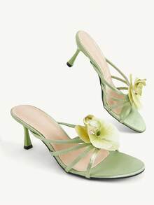CUCCOO CHICEST Women's Shoes Spring And Summer New Round Toe Light Green Ding Gentle And Elegant Phalaenopsis Decorative Sandals Stiletto With Sandals - Light green - View 4