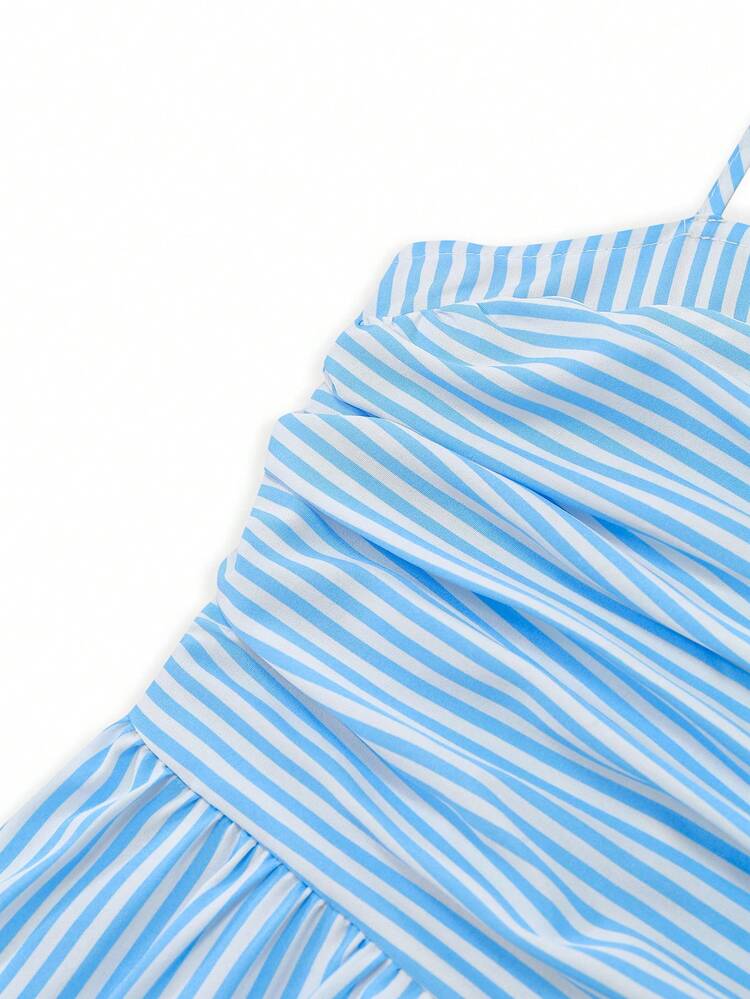 SHEIN Holidaya Women's Summer Striped Spaghetti Strap Dress, Fashionable Elegant Vacation Dress, Beach Holiday Dress - Blue - View 3