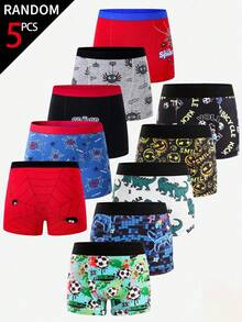 SHEIN 小男孩簡約對比色彈性腰運動休閒四角內褲 5件/包 - 彩色 - 查看 1