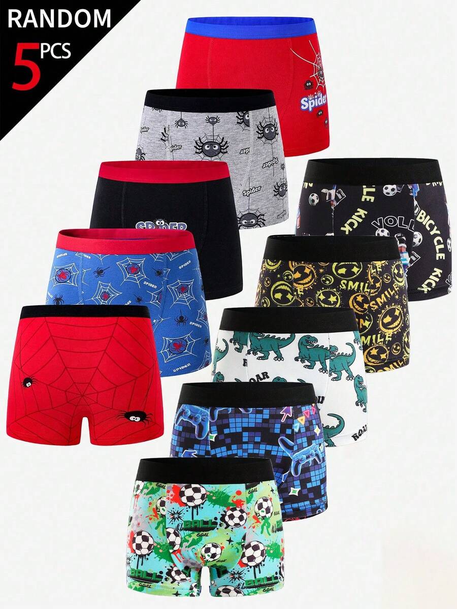 SHEIN 小男孩簡約對比色彈性腰運動休閒四角內褲 5件/包 - 彩色 - 查看 1