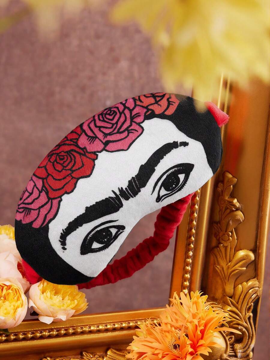 Frida Kahlo X SHEIN 印花睡眠遮光眼罩,可有效遮光,柔軟面料 - 紅白黑 - 查看 1