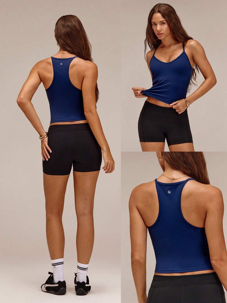 FeatherFit™ Everyday Cool Waist Length Racerback Tank With Contour Front Panel & Removable Cups Low Impact Yoga Pilates Studio Daily Active