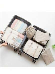 9pcs/7pcs/1pc Travel Organizer Set, Packing Cubes, Clothes Storage Bags, Toiletry Bag, Makeup Bag, Data Cable Organizer, Shoe Bag, Underwear Pouch, Garment Organizer, Suitable For Shirts, Lingerie, Clothing, Cosmetics, Lipsticks, Eyeshadow, Foundation, Brushes And Toiletries Like Toothbrush, Toothpaste, Facial Cleanser, Toner, Lotion, Cream, For Travel, Hospitalization, Packing Luggage, Dorm, School, Vacation - Multicolor - View 24