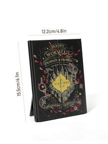 HARRY POTTER X SHEIN 復古城堡地圖印花可折疊梳妝鏡，便攜式化妝鏡，適合桌面與旅行使用，魔幻暗黑學院風，幻想迷、學生與彩妝愛好者的理想選擇 - 黑色 - 查看 5