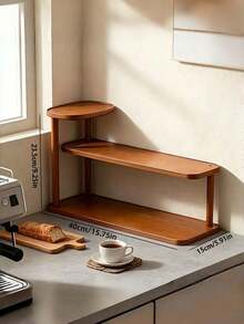 1pc Wood Vintage Brown Corner Shelf Rack Sturdy Multifunctional Open Storage Cup Holder Stand Space Saving Load Bearing For Coffee Corner Kitchen Countertop Bar Tea Room Coffee Lover Gift Apartment Essential Kitchen Organizer - Multicolor - View 11