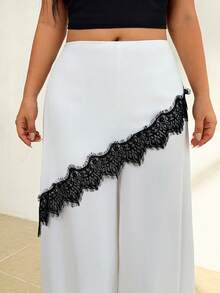 Auralis Plus Size Women's Contrast Lace 2 In 1 Elegant Pants - White - View 4