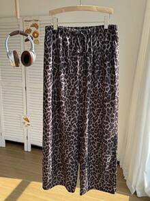 Comfortcana Pantalones largos holgados con cintura con cordón y estampado de leopardo para mujer talla grande - Marrón - Ver 6