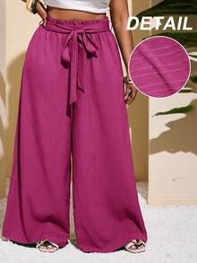Slaydiva Plus Size Women Casual & Holiday & Minimalist & Colorful Textured Striped Green Straight Leg Pants - Red Violet - View 1
