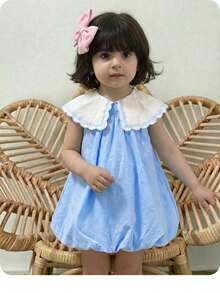 Babygirl Cute Summer Embroidered Floral Sleeveless Dress - Baby Blue - View 12