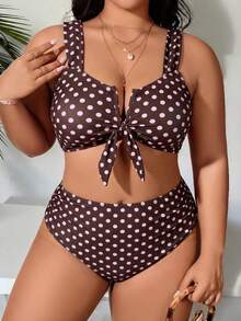SHEIN Swim Curve 大码女式两件套纯色比基尼泳衣套装，休闲度假 - 彩色 - 查看 3