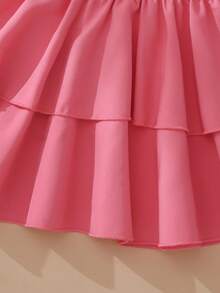 SHEIN Elladie kids 2件組青少年女孩掛脖背心上衣，開學季 7歲生日/1歲生日款，領口花卉印花羅紋針織，純色荷葉邊套裝，幼兒房風紫色，秋季 - 粉色 - 查看 5