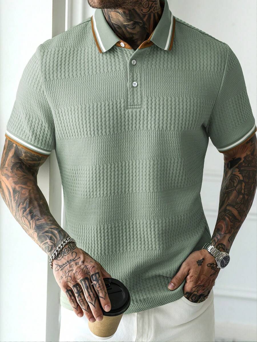 HUEFORM Men's Striped Short Sleeve Casual Commute Polo Shirt - Mint Green - View 1