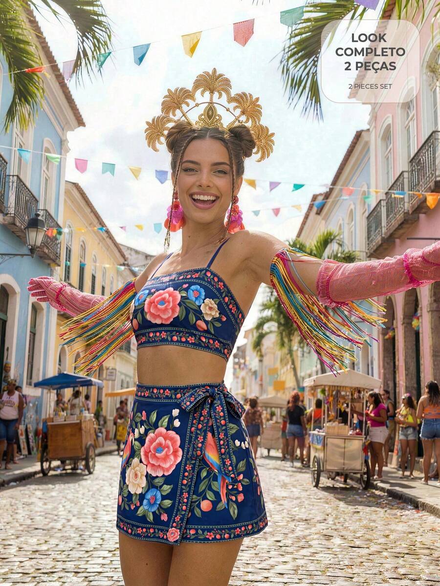 CAJUNI 花卉 Best Coord 系列 熱帶度假風 - 藏蓝色 - 查看 1