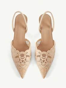 CUCCOO CHICEST New French Mesh Lace Pointed Strap Sandals, Apricot Stiletto Women's High Heels, Shoes, Fashionable And Elegant Date Party Fall Shoes - Apricot - View 2