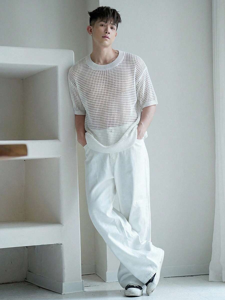 DAZY Men's Colorblock Summer Knit Top - White - View 1