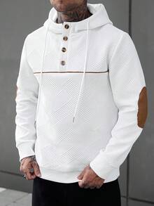 Manfinity CasualCool 男士春夏四季通用長袖連帽衫，紋理面料拼接撞色設計，成熟休閒風長袖連帽衫 - 白色 - 查看 1