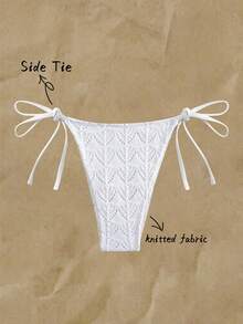 Bonvoyette Solid Color, Lacy, Knitted Triangle Swimsuit For Women, Low-Rise, With Straps. Bikini Bottom. Summer, Hot Springs, Vacation, Beachwear. Bikini Bottom. - White - View 3