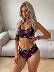 SuitURBody 女士内衣套装：细肩带胸罩和内裤 - 黑色 - 查看 5