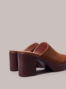Styleloop Vintage Relaxation Is Full! Suede Closed Toe Mules, Thick Heel Round Toe Can Be Worn For Commuting And Shopping - Brown - View 5