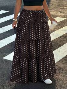 Muchica Coffee Brown Polka Dot Plus Size Women Skirt - Coffee Brown - View 3
