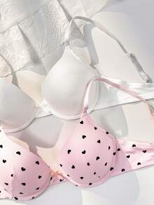 FairyFlirt 甜美女款內衣，愛心印花可愛鋼圈加厚墊胸罩內衣套裝 2件組 - 彩色 - 查看 3