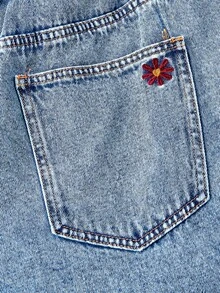 Jeanoix Women's Plus Size Casual Wide Leg Loose Fit Jeans Pocket Embroidery - Medium Wash - View 4