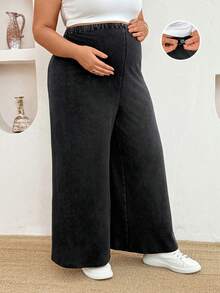 Plussiva Celana Panjang Longgar Kasual Ukuran Plus untuk Ibu Hamil Musim Gugur - Dark Grey - View 8
