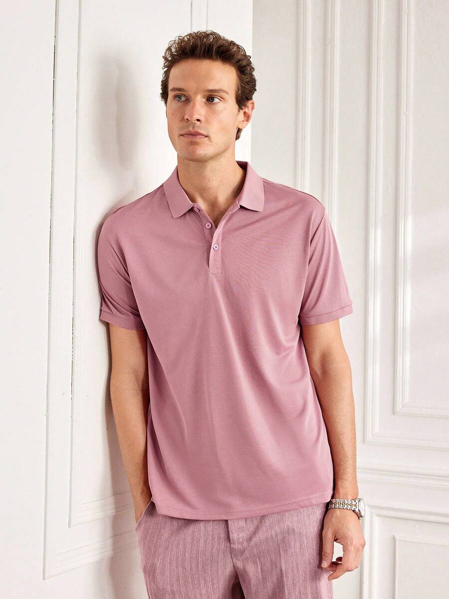 Officeau Men's Casual Lightweight Breathable Solid Color Short Sleeve Polo Shirt, Suitable For Business, Commute And Daily Wear In Summer - Burgundy - View 1