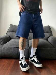 Manfinity Hypemode Plus Size Men's Casual Loose Fit Denim Wide Leg Shorts With Pockets - Medium Wash - View 4