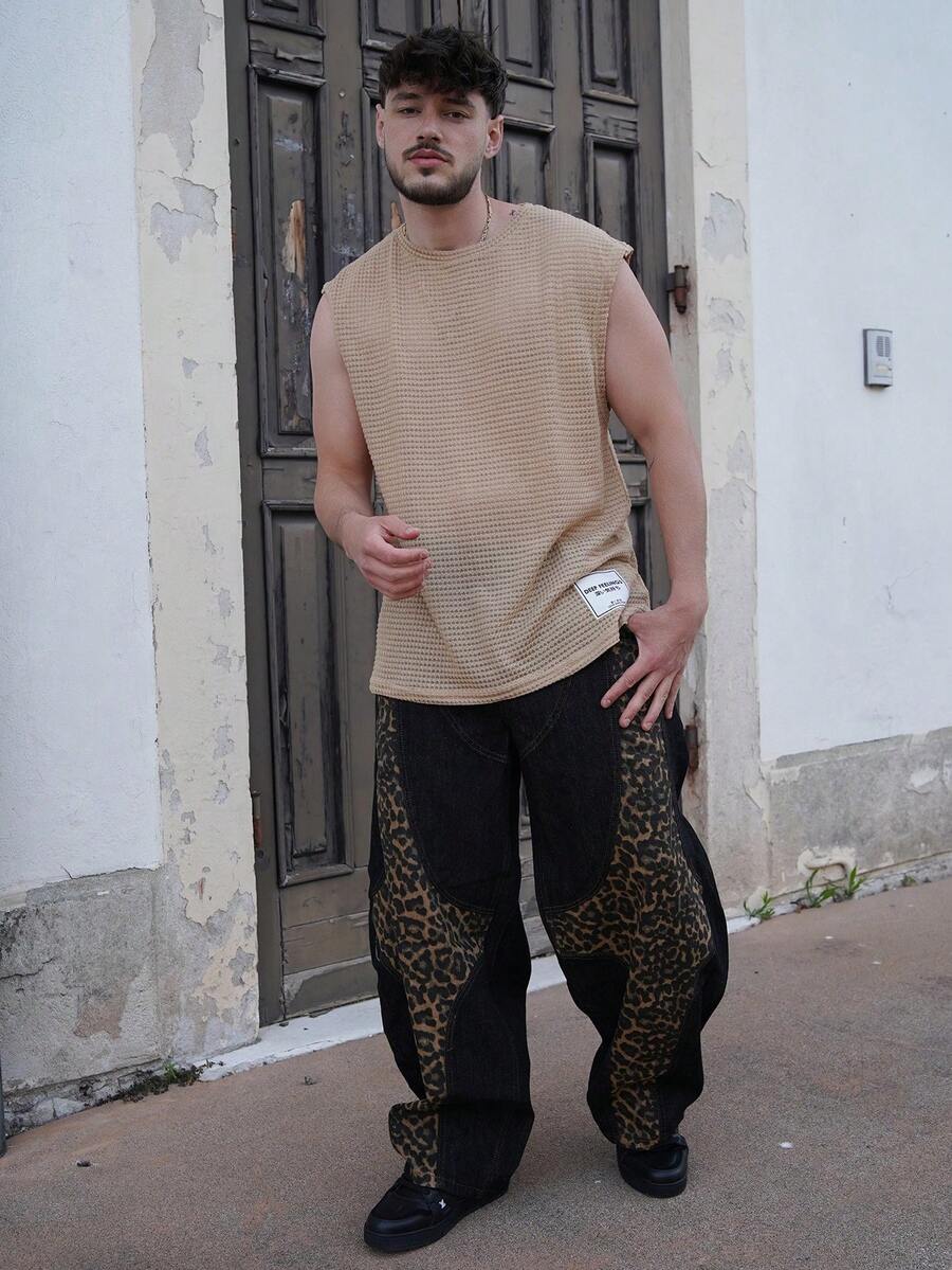 LEOGASHI LEOGASHI Men Summer Leisure Solid Color Wide Strap Tank Top - Camel - View 1