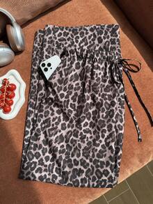 Comfortcana Pantalones largos holgados con cintura con cordón y estampado de leopardo para mujer talla grande - Marrón - Ver 7