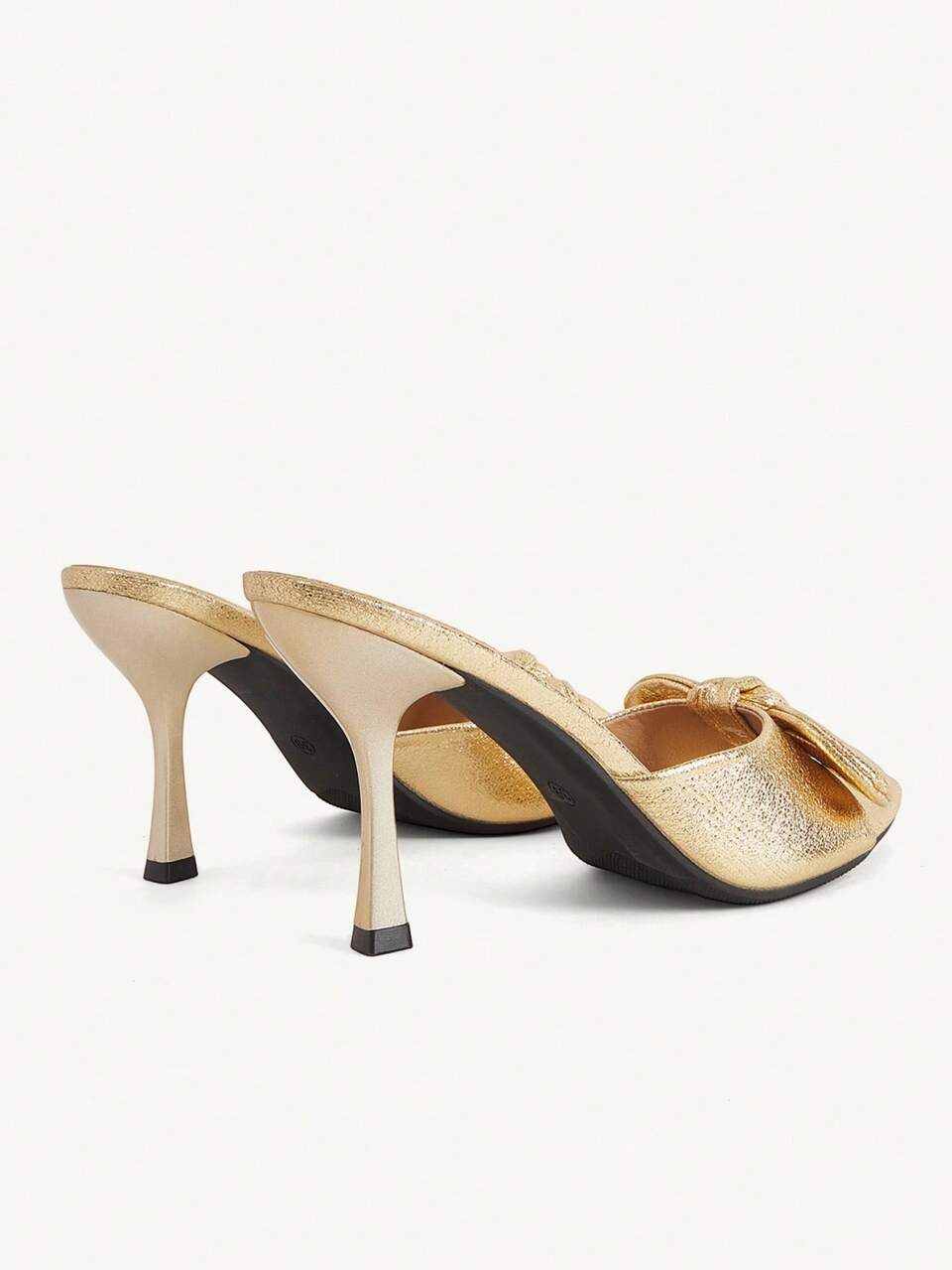 CUCCOO CHICEST Spring And Summer New Retro Gold Bow Stiletto Women's Sandals Open-Toed Mules Slippers Commuter Dating Party Versatile High Heels Women's Shoes