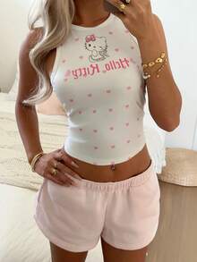CovetEZ HELLO KITTY AND FRIENDS | SHEIN Tank Top Wanita Kasual Minimalis Leher Bulat Pas Badan Cocok untuk Musim Panas - MultiWarna - View 5