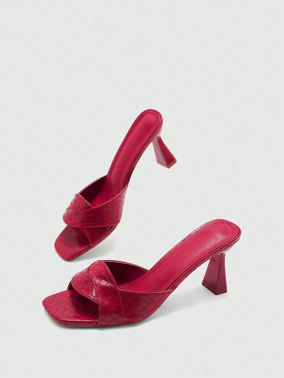 CUCCOO BIZCHIC Ladies Open Toe Burgundy Embossed PU Fashion Versatile Daily Travel Half Trail High Heel Sandals