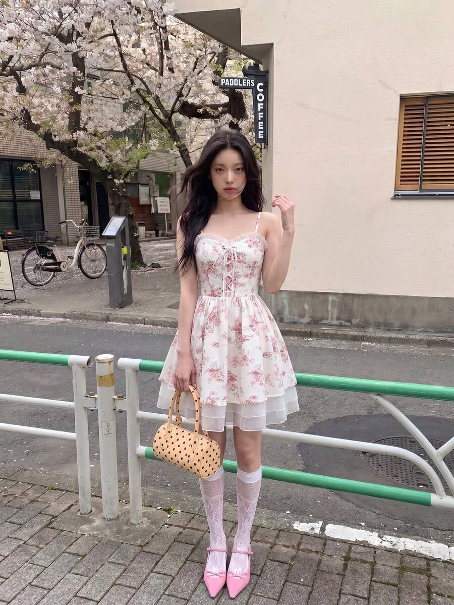 SHEIN MOD Của phụ nữ In Hoa Vá lại Dây đeo Mì Ý  Đầm
