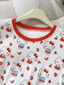 Resyla HELLO KITTY AND FRIENDS | SHEIN Damen T-Shirt mit Cartoon-Muster, Rundhalsausschnitt, Kurzarm, figurbetont - Verschiedenfarbig - Übersicht 6