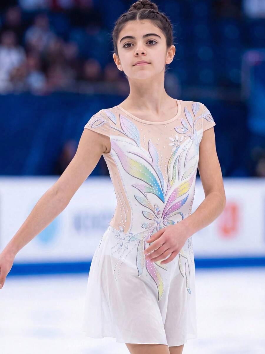 SHEIN Tween Girl Floral Print Cap Sleeve Ruffle Jumpsuit, It Is Suitable For Figure Skating, Gymnastics Performances, Comfortable Stretch.
