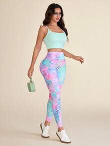 SHEIN Core Rhythm High Waist Ombre Leopard Print Digital Leggings With Phone Pocket, For Sports & Outdoor Exercise, Autumn/Winter - Multicolor - View 8