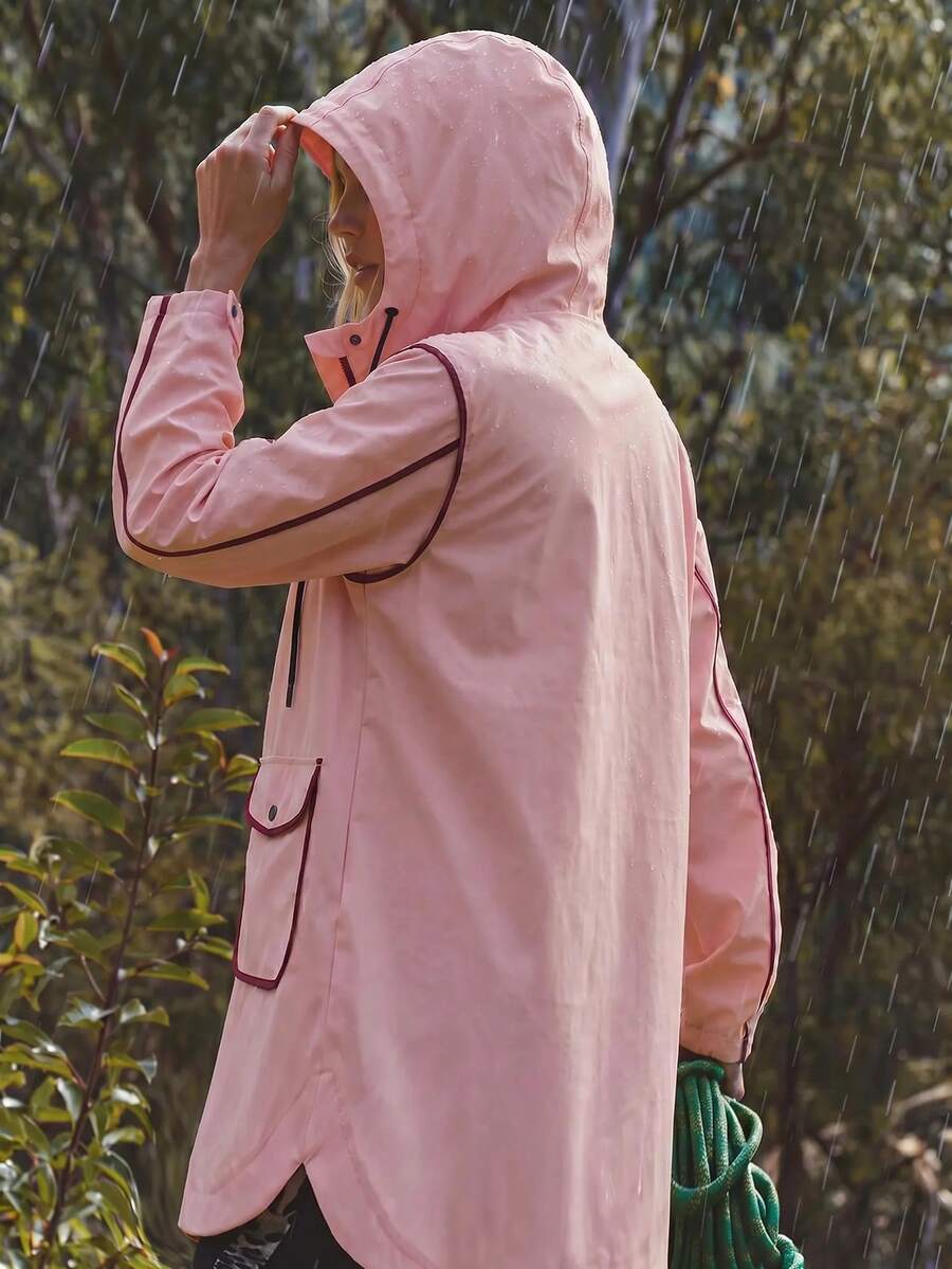 Exploreva Exploreva 女款長袖前拉鍊連帽戶外露營雨外套 粉色冬季休閒 - 粉色 - 查看 1