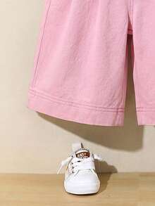 SHEIN LMoss Kids 女婴藏蓝色宽松牛仔裤 - 粉色 - 查看 3