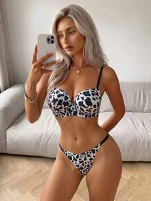 SuitURBody 2pcs Women's Fashionable Cow Print Lingerie Set   ClassicAnimalPrint - Black and White - View 6