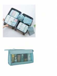 9pcs/7pcs/1pc Travel Organizer Set, Packing Cubes, Clothes Storage Bags, Toiletry Bag, Makeup Bag, Data Cable Organizer, Shoe Bag, Underwear Pouch, Garment Organizer, Suitable For Shirts, Lingerie, Clothing, Cosmetics, Lipsticks, Eyeshadow, Foundation, Brushes And Toiletries Like Toothbrush, Toothpaste, Facial Cleanser, Toner, Lotion, Cream, For Travel, Hospitalization, Packing Luggage, Dorm, School, Vacation - Multicolor - View 12