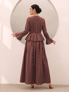 Graceveil Women's Polka Dot 3D Floral Decor Top And Skirt Casual Daily Outfit Set - Brown - View 2