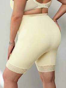 SHEIN CURVE+ 1pc Plus Size Women Lace Patchwork High Waist Shaping Shorts - Apricot - View 2